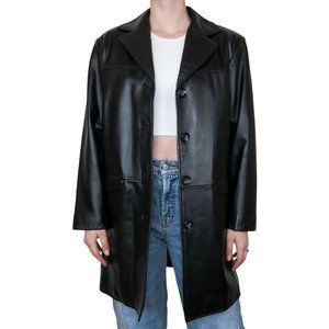 Vintage 90s Cabela’s Black Leather Blazer Trench Coat